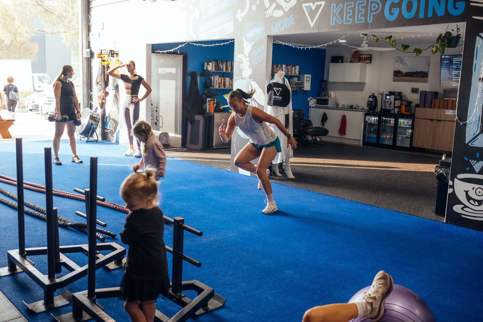 Sled pushes with a tiny training partner